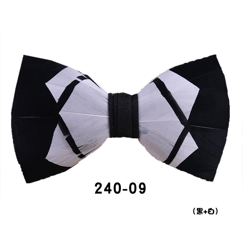 240 Dark Green Geometric Feather Men's Bow Tie Business Wedding Party Host Shirt Men's Bow