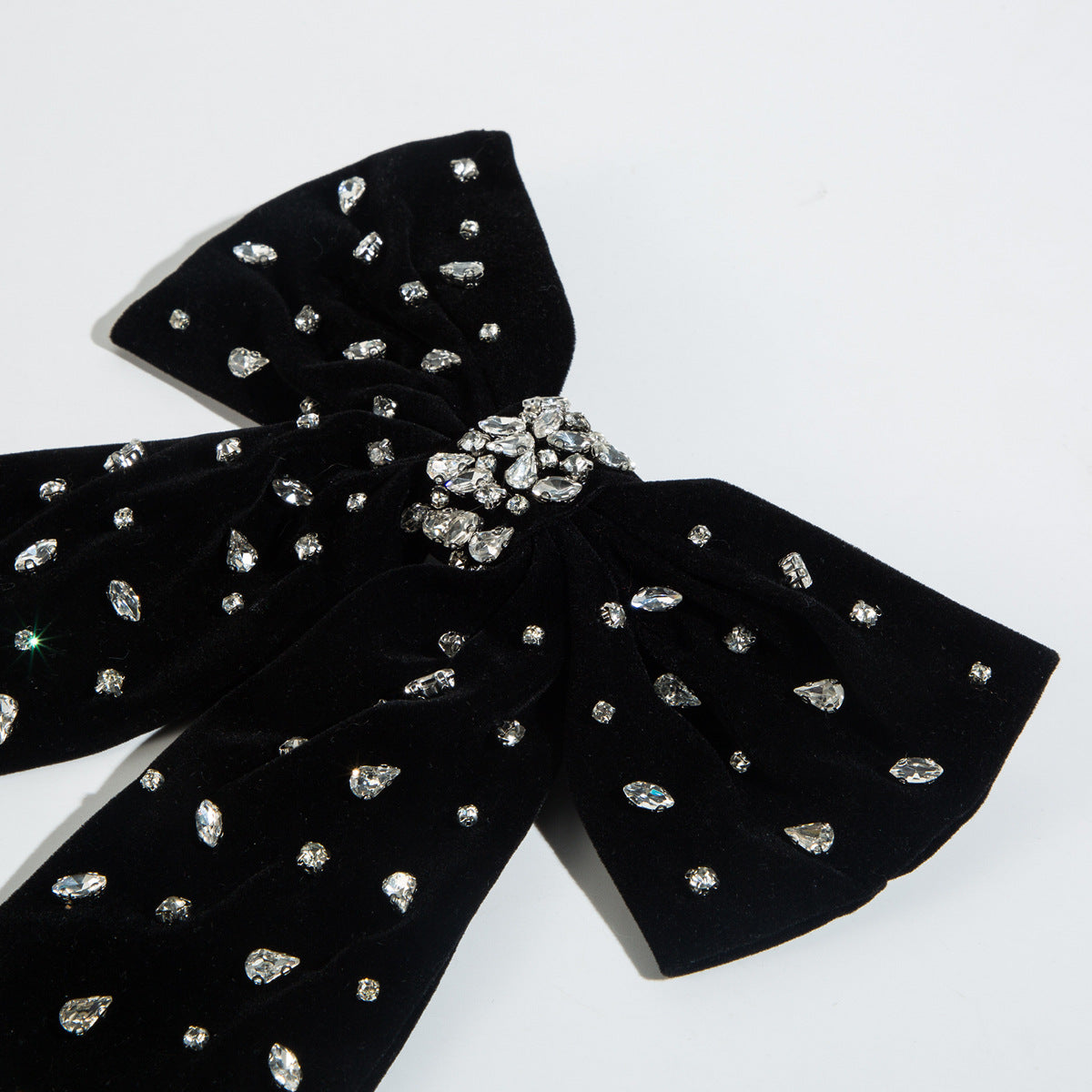 Korean new hairpins, flocked fabrics, hand-sewn diamonds, high-quality hairpins, spring clips, large bows, lady hair accessories