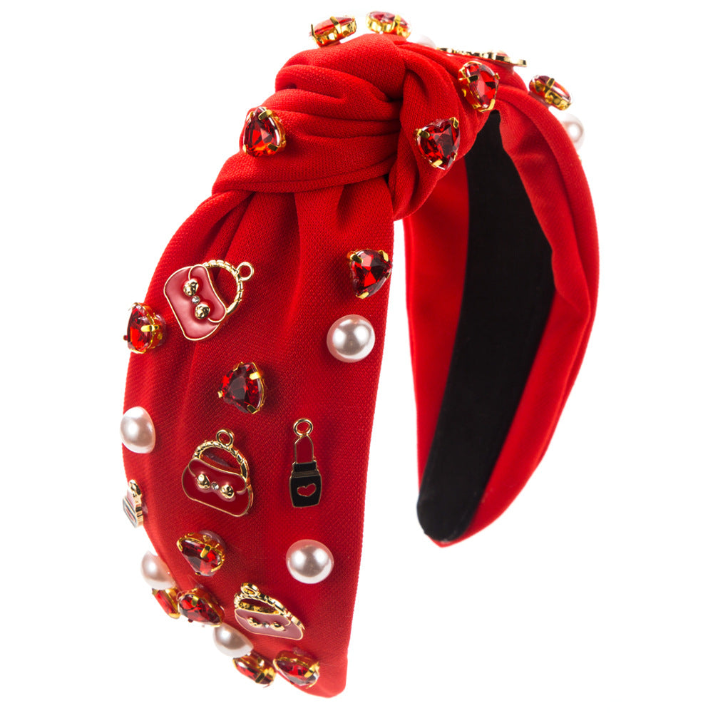 Harmony headbands, fashionable baroque pearl headbands, alloy dripping accessories, heart-shaped glass diamonds, red headbands, hair accessories