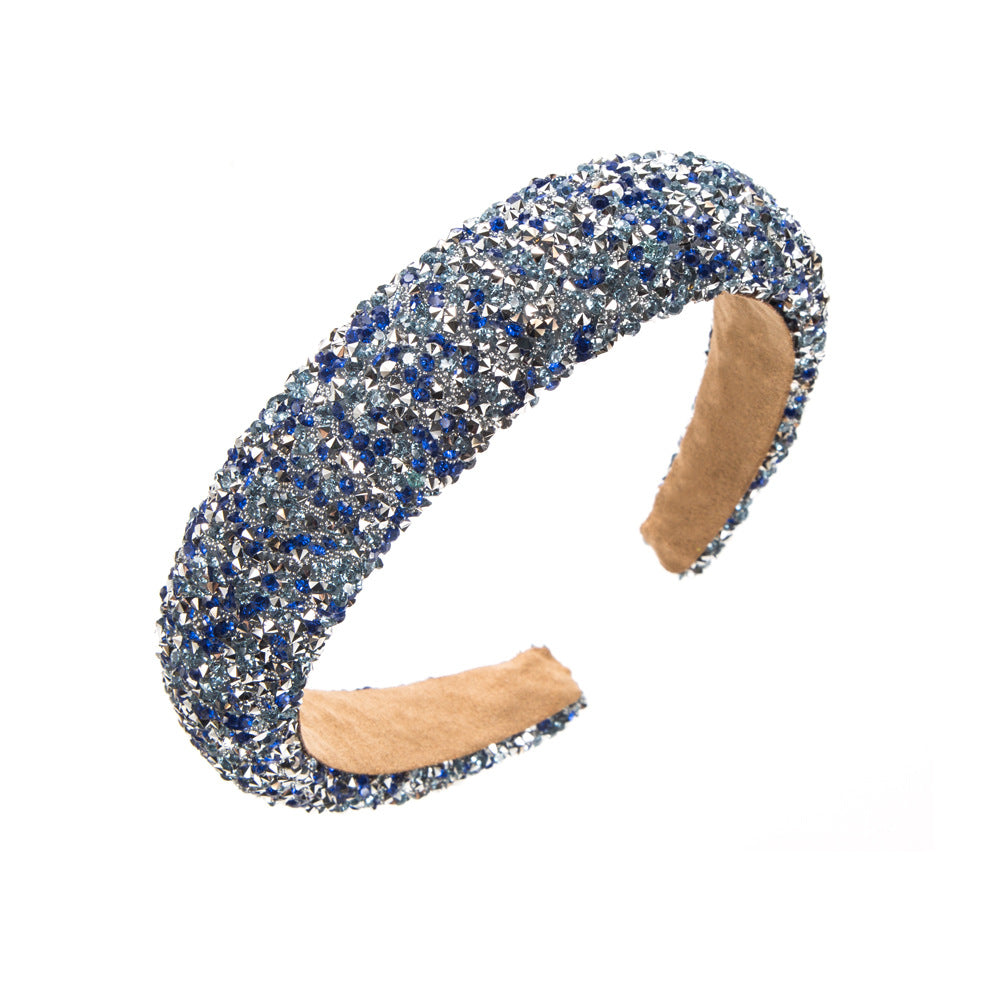 New fashion hair pressed non-slip handmade sponge wide side inlaid with small rhinestones to increase the height of the skull hair ornament women's headband wholesale