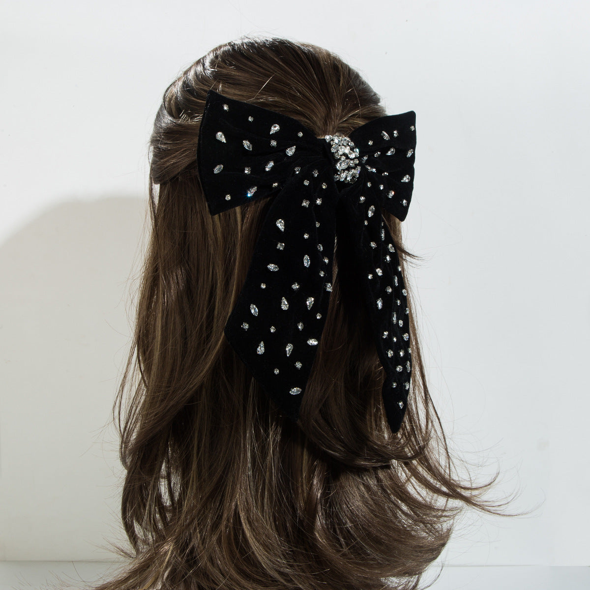 Korean new hairpins, flocked fabrics, hand-sewn diamonds, high-quality hairpins, spring clips, large bows, lady hair accessories