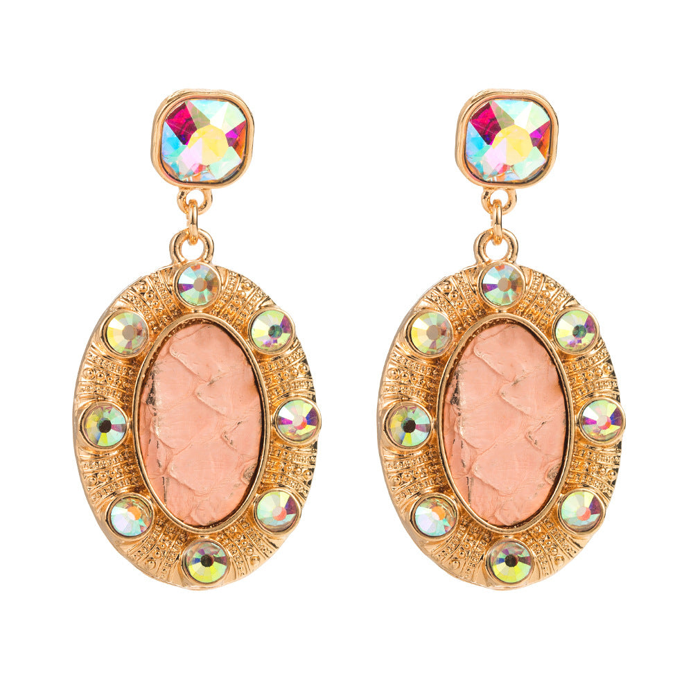 Independent station hot selling earrings, creative leather, sequins, exaggerated earrings, ultra-shiny alloy, colored diamonds, party ball ears