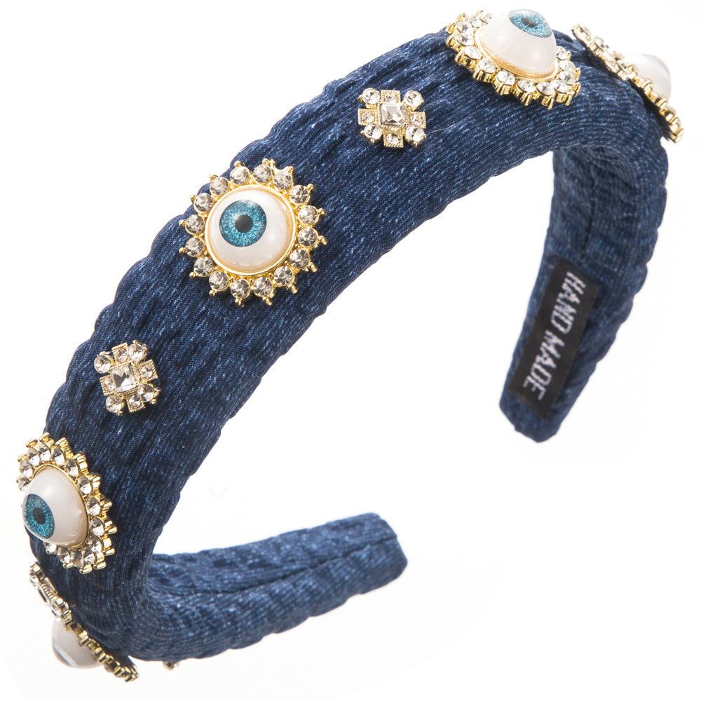 European and American trend, new personality, devil's eye, headband, female diamond-inlaid sponge, high skull, temperament, street photography hair accessories, hairpins