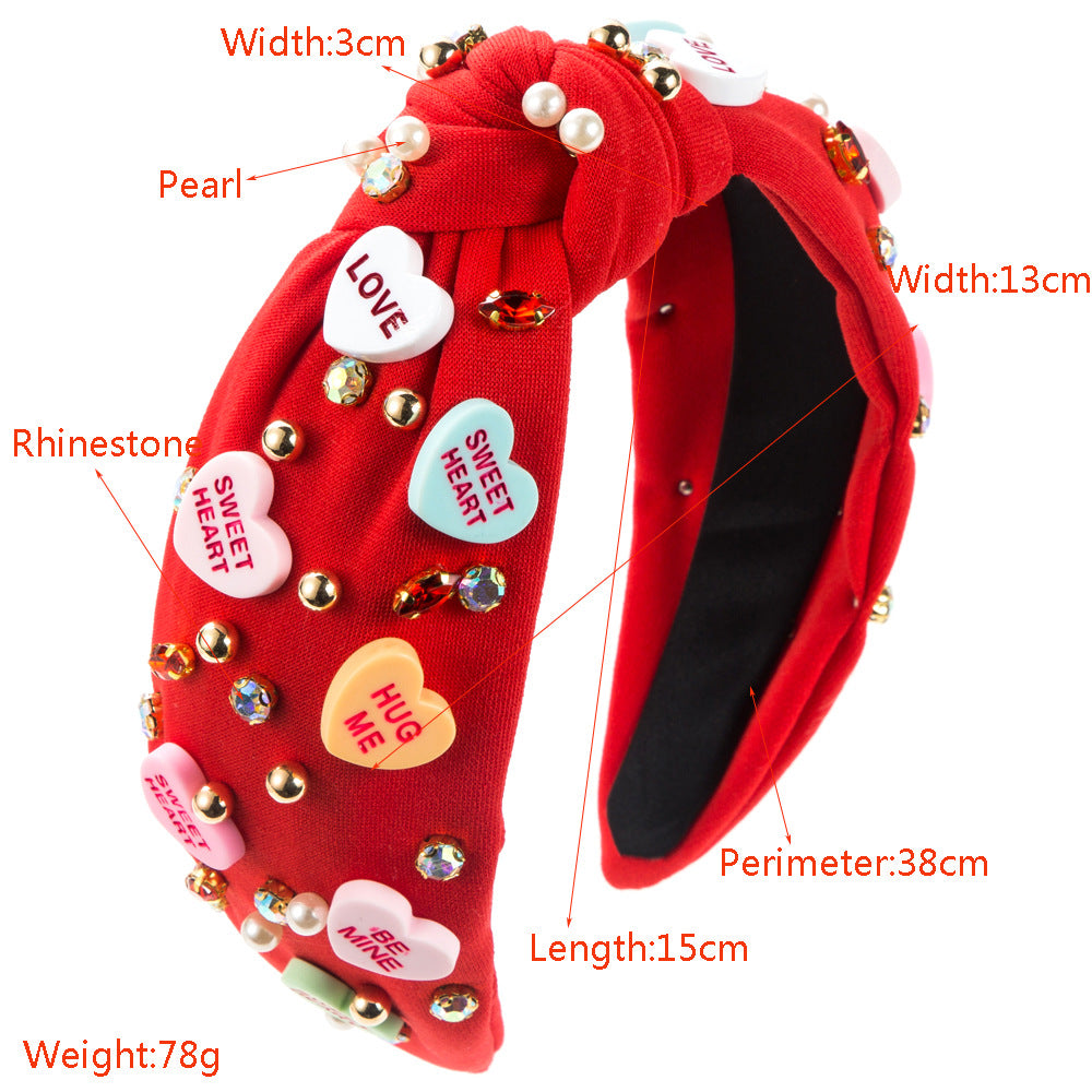 Cross-border new fashion knotted high skull top headband women's diamond beaded letter love accessories wide-brimmed hair accessories wholesale