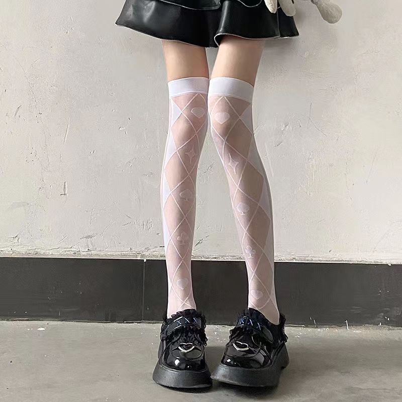 Japanese niche sex sex temptation poker pattern over the knee black and white stockings print ultra thin 7099