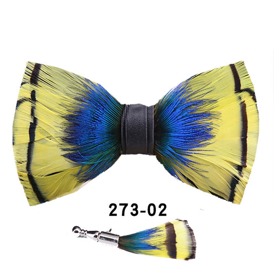 273 peacock blue feather man presided over the party, groom, groomsmen, butterflies, wedding bow tie spot