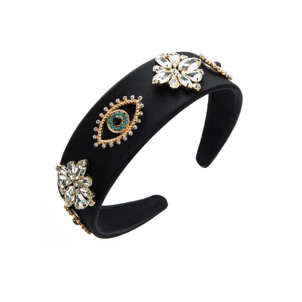 European and American fashion new baroque headbands, women's diamonds, personality, eyes, flowers, creative headbands, cross-side pressed hair accessories