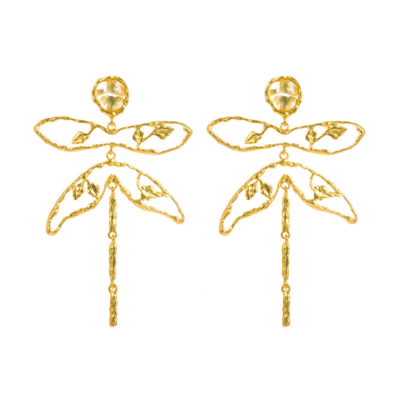 European and American retro S925 silver needle dragonfly tassel earrings women's cross-border light luxury fashion niche high-end earrings earrings