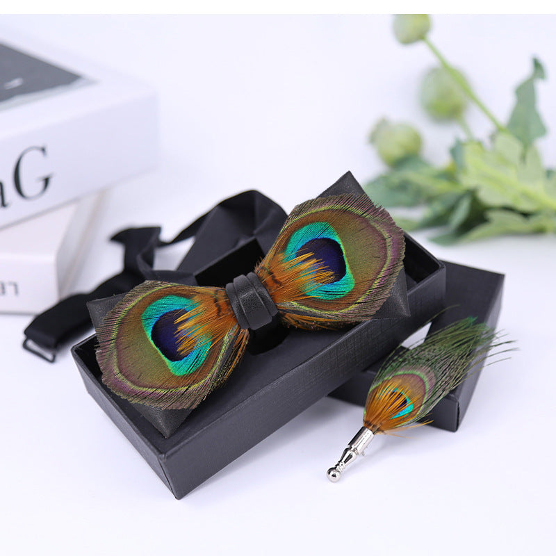 290 male bow tie peacock big eyes blue feather wedding groom male wedding best man bow in stock