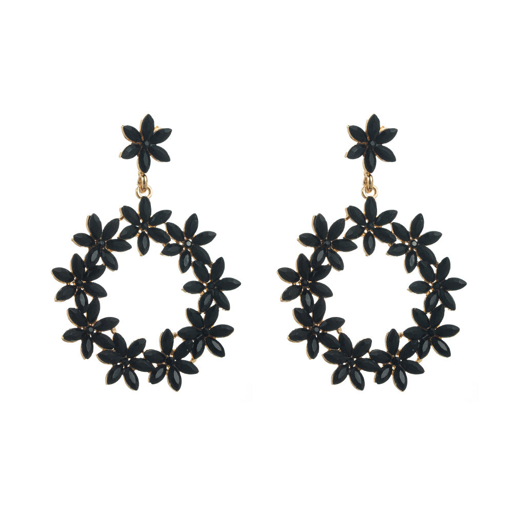 European and American new alloy full diamond geometric round garland earrings fashion personality luxury earrings cross-border supply