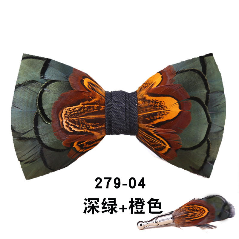 279 Male bow tie feather ink blue wedding groom male wedding suit collar flower bow green collar flower