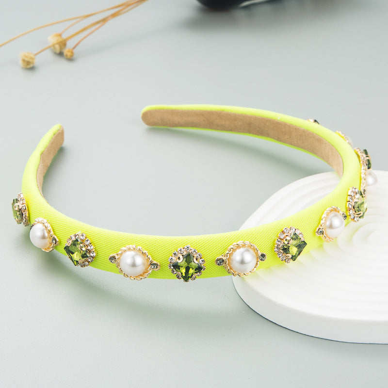 Heming headband, fashionable, flashing pearls, baroque thin sponge headband, women's simple Korean version, thin edges, bright hair bands, hair accessories