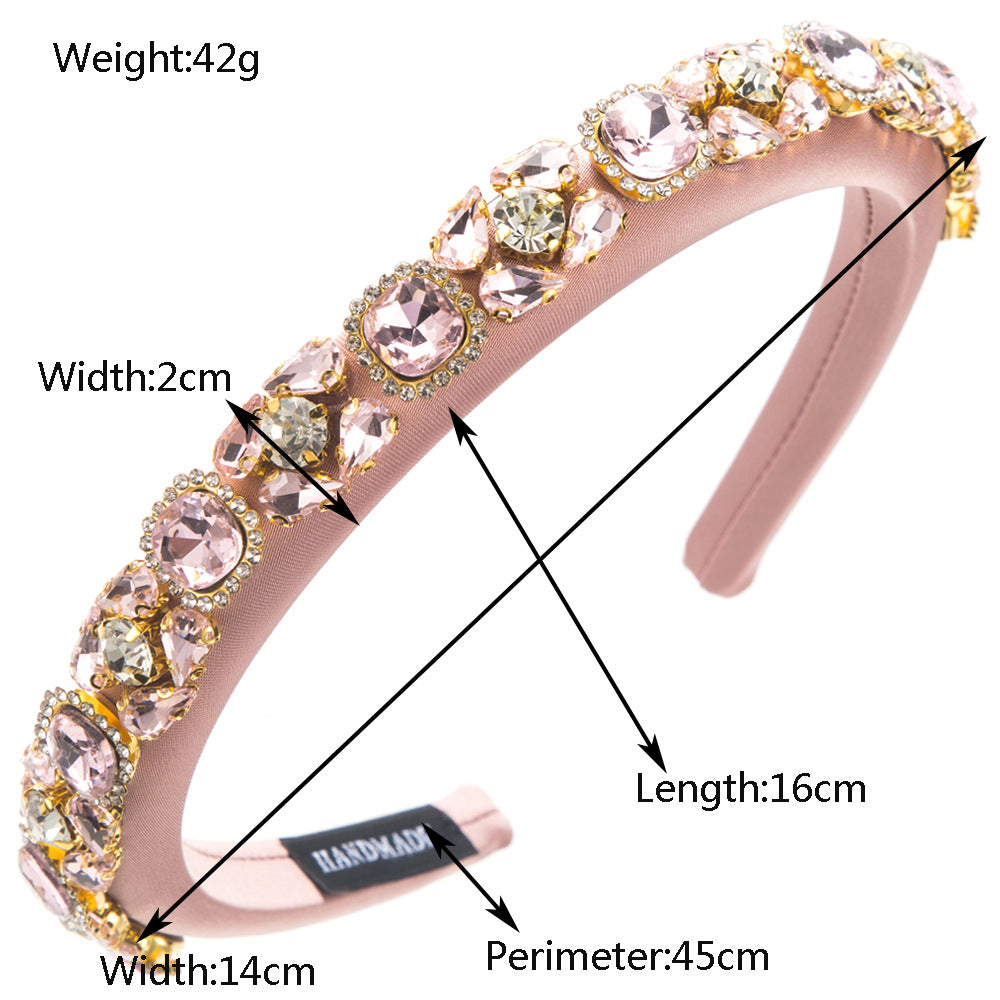 Cross-border new sponge heightened thin-edged headbands, women's retro heavy industry, full of diamonds, light luxury, high-end banquet head hole hair accessories