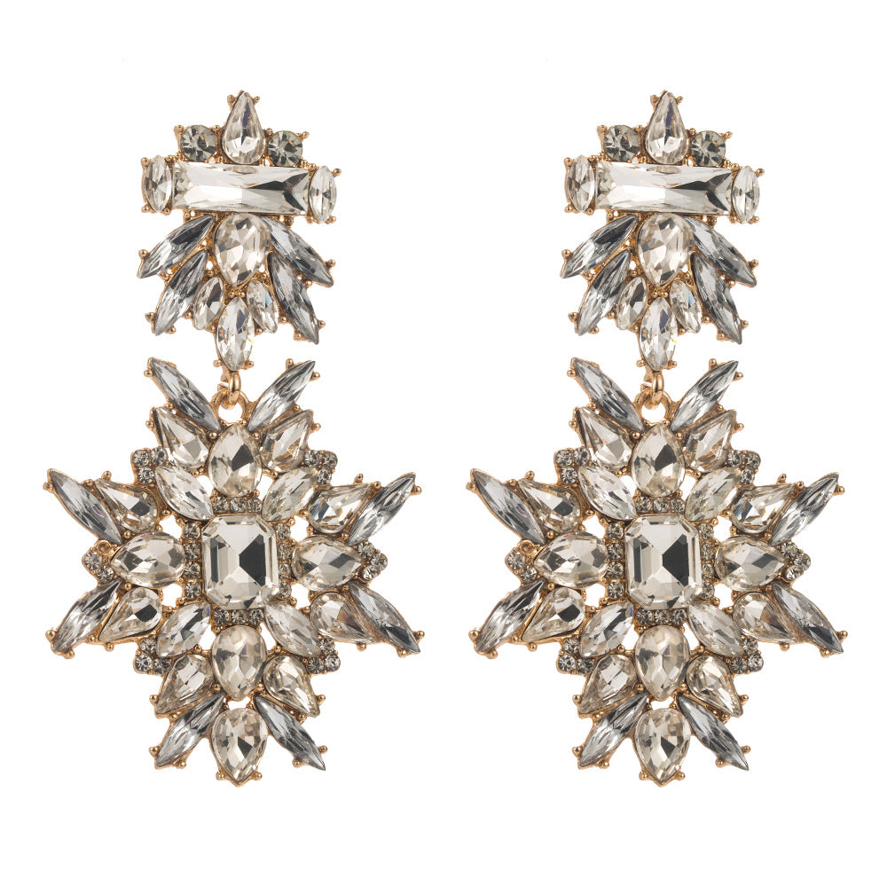 Earrings cross-border new alloy inlaid diamond multi-layer temperament earrings European and American personality exaggerated Internet celebrity party earrings