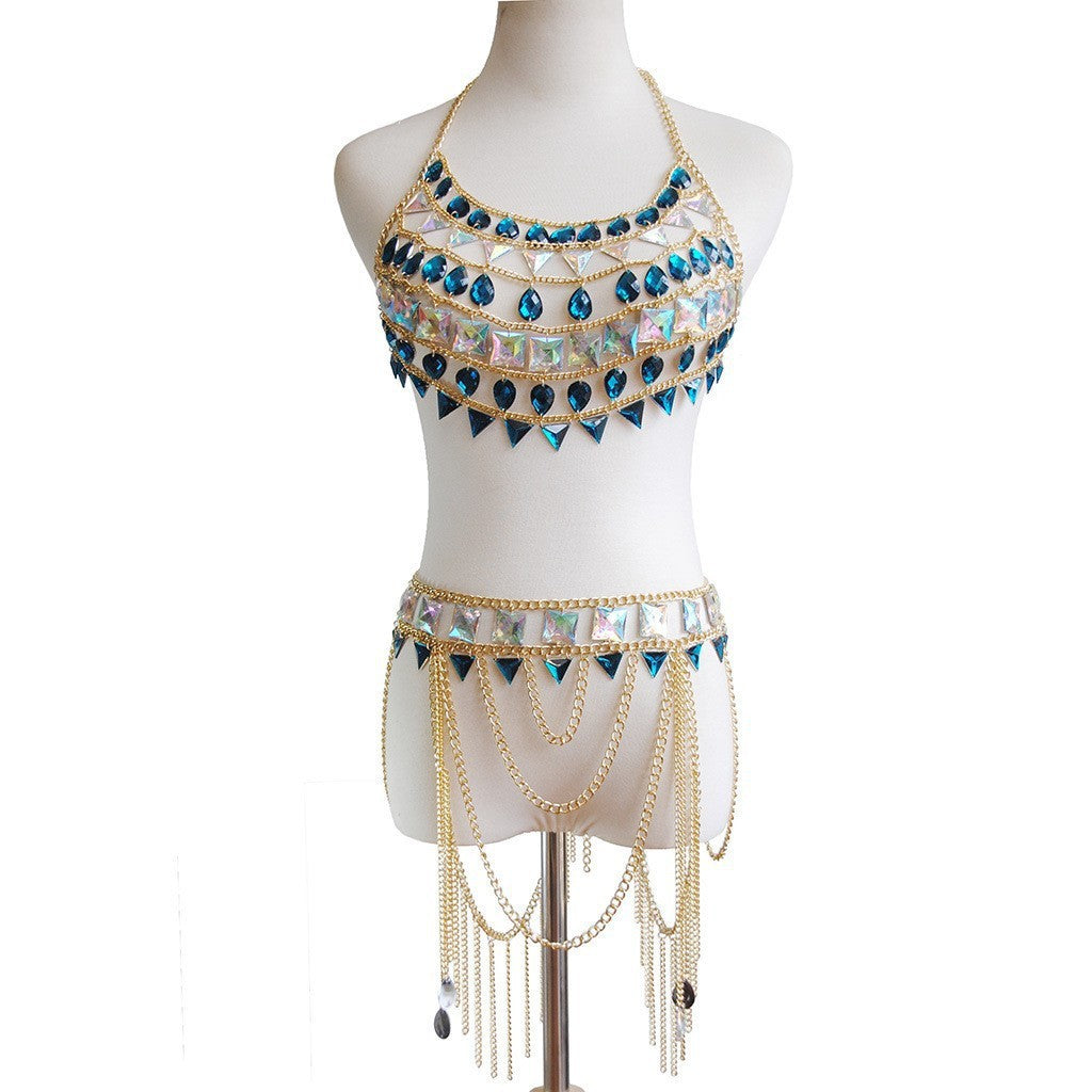 New European and American cross-border jewelry, nightclub, beach, versatile chest bracelet, necklace, fashionable sexy waist chain set, body chain