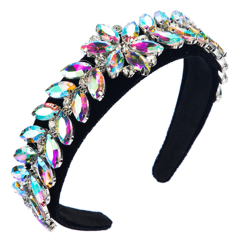 Heming's new baroque fashion ultra-flash rhinestone glass drill bit hoop women's Korean trend high-end street photography headwear