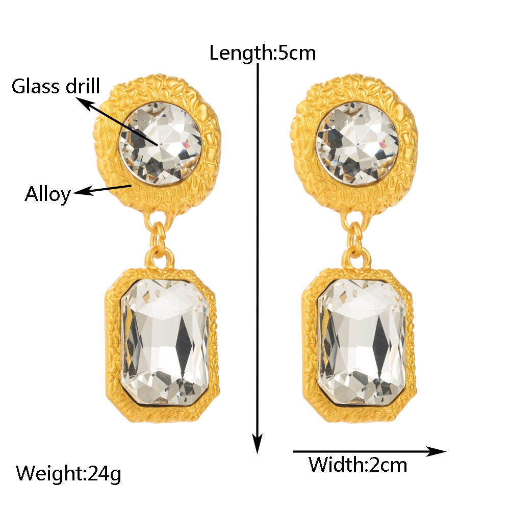 European and American retro exaggerated square diamond earrings women's S925 silver needle multi-layer high-quality fashion temperament party earrings