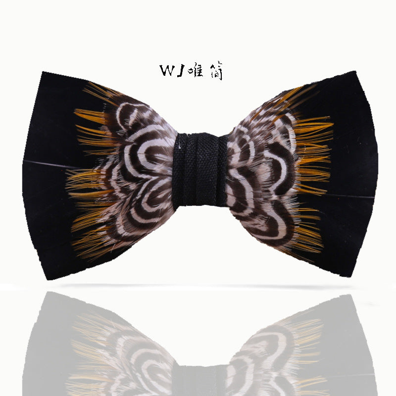 259 Black Feather Male Wedding Dress Bow Tie Business Dinner Host Yellow Black Gold Bow Collar Flower