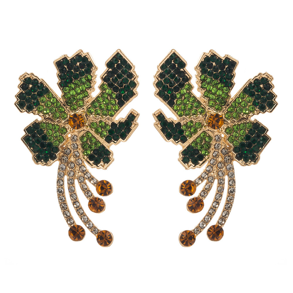 European and American retro temperament, exaggerated flower earrings, creative alloy inlaid with diamonds, fashionable high-end banquet earrings