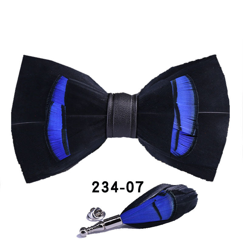 234 blue feather bow tie men's shirt groomsman group pot butterfly wedding host flower collar