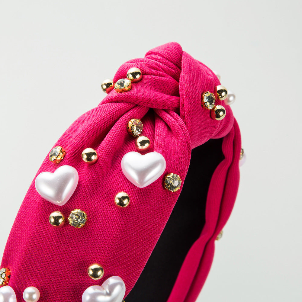 European and American fashion trends, love pearl headbands, women's wide edges, knots, beads, versatile, high skull hair accessories, cross-border supply