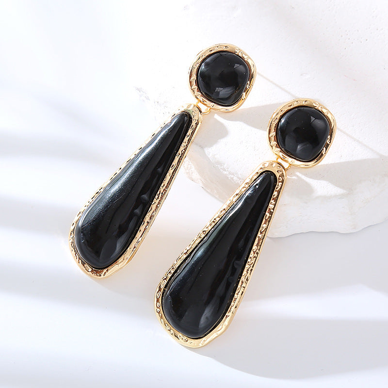 ZA personality retro earrings, long color pear-shaped resin earrings, European and American fashion, light luxury, geometric studs