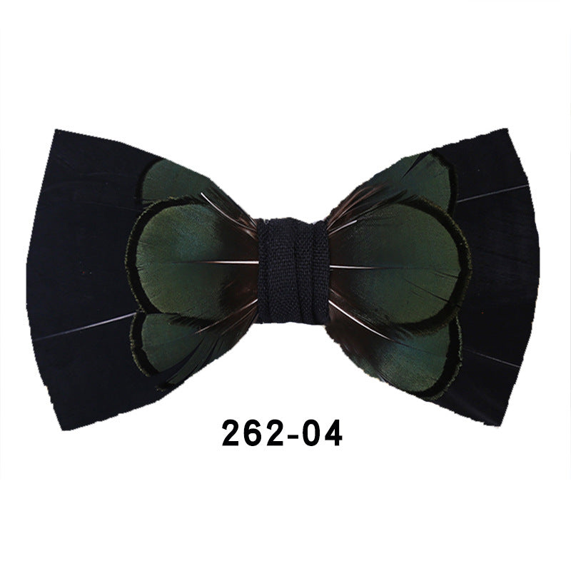 fresh green black and white striped feathers male host best man group butterfly wedding bow tie spot