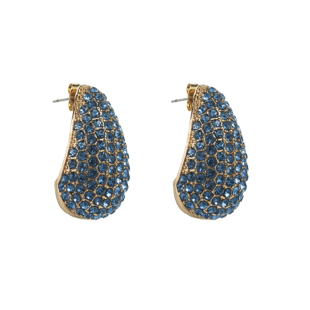 European and American trend new pear-shaped alloy full diamond silver needle earrings female retro temperament super flash full diamond earrings wholesale