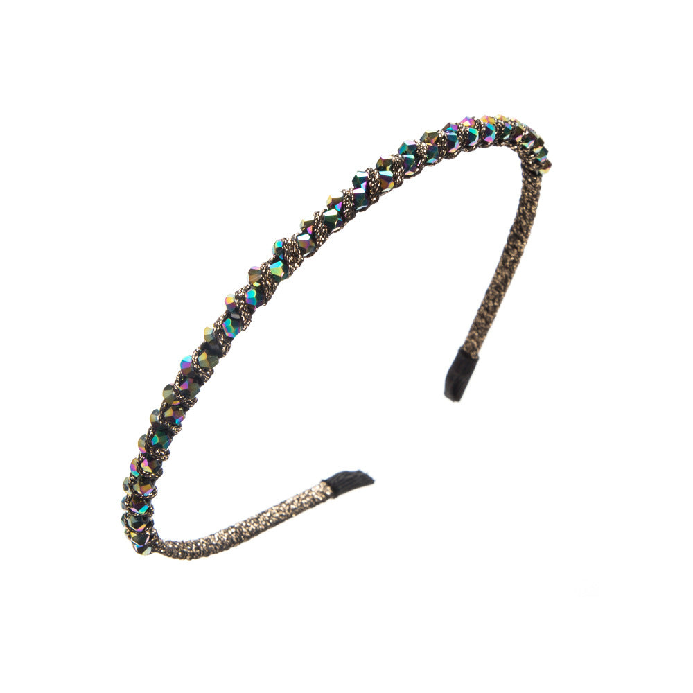 Cross-border supply: super flash crystal, hand-woven beaded, fine-edged headband, Korean version, sweet fashion and versatile hair accessories wholesale