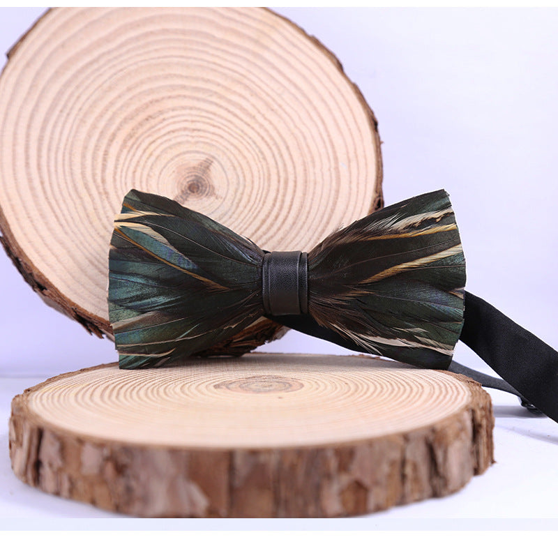 247 dark green feather man presided over the groom groomsmen group butterfly wedding celebration male bow tie flower tie spot