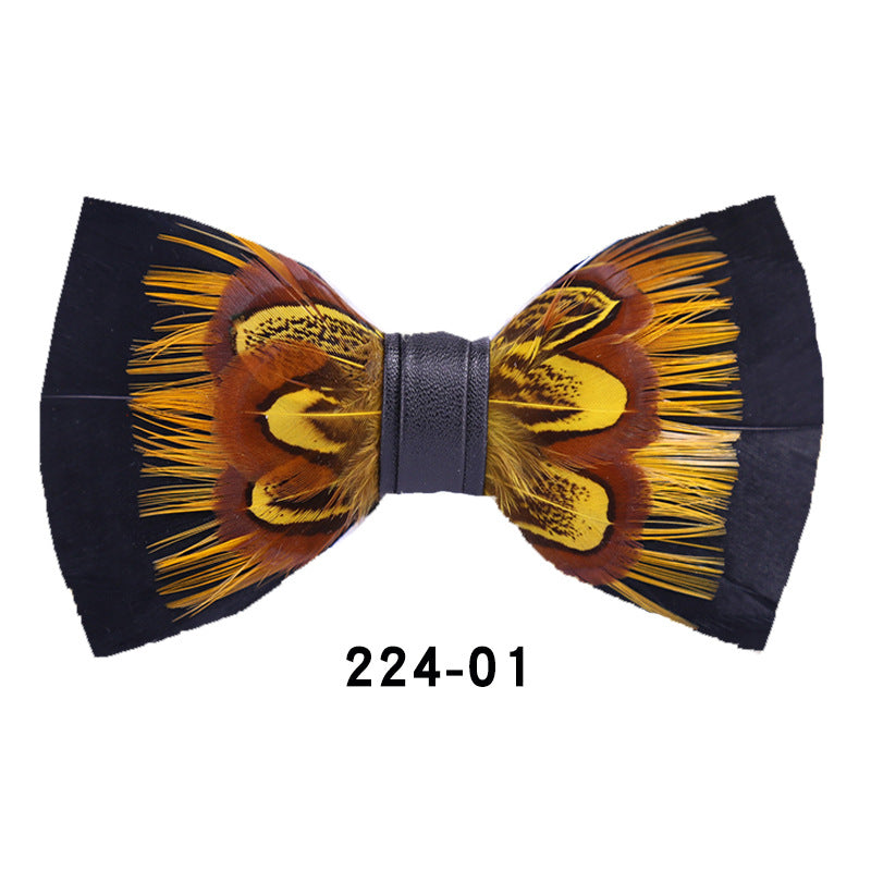 224 male bow tie, yellow feathers, banquet nightclub, wedding groom, shirt, claypot, wedding banquet bow