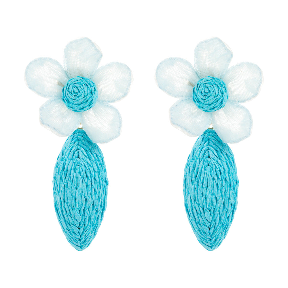 New fashion bohemian handmade raffia earrings women's spring colorful flowers temperament niche versatile earrings
