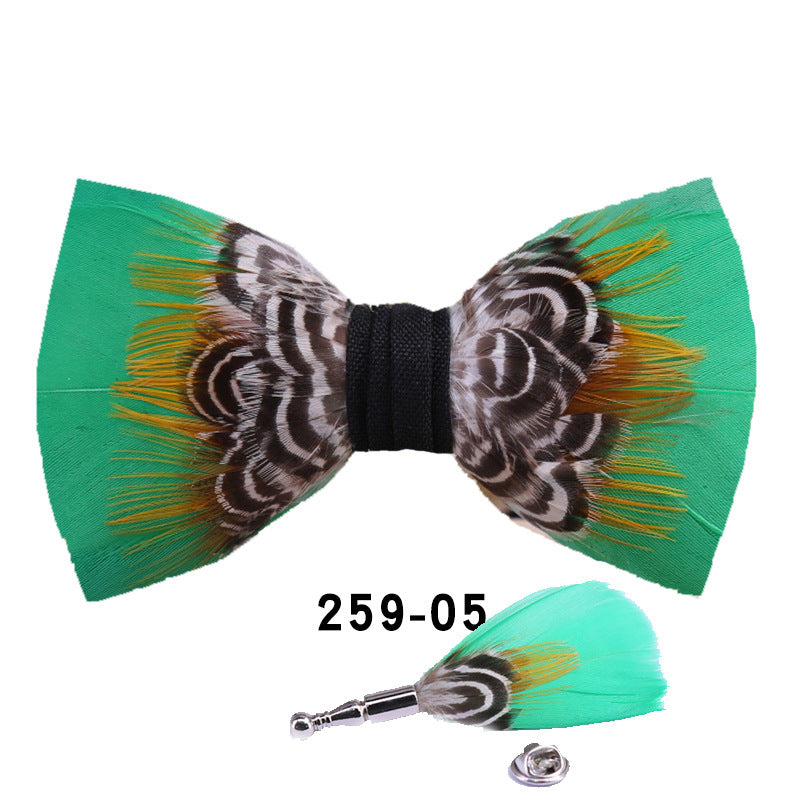 259 Black Feather Male Wedding Dress Bow Tie Business Dinner Host Yellow Black Gold Bow Collar Flower