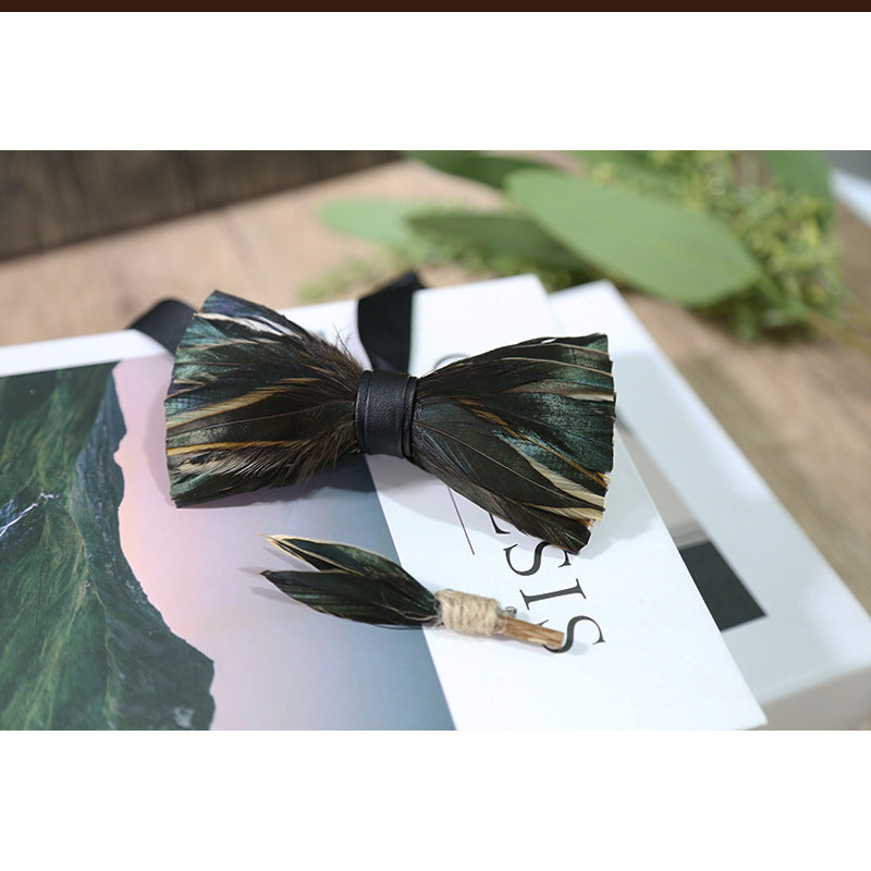 247 dark green feather man presided over the groom groomsmen group butterfly wedding celebration male bow tie flower tie spot