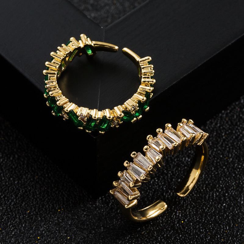 European and American fashion trends: copper plated real gold, micro-inlaid zircon rings, Internet celebrities, popular hip-hop rainbow index finger ring accessories