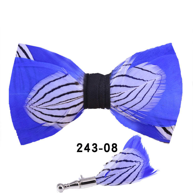 sapphire blue feather wedding groom groomsman group butterfly wedding shirt business yellow bow tie flower tie