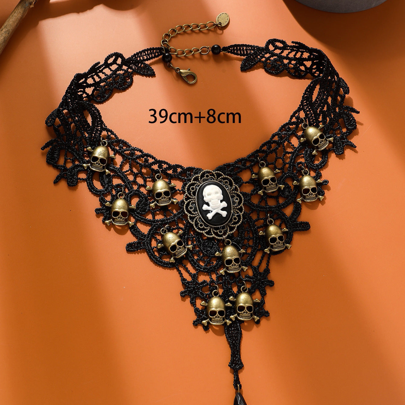 2024 European and American New Clavicle Halloween Necklace Fake Collar Fashion Exaggerated Women's Lace Skull Necklace