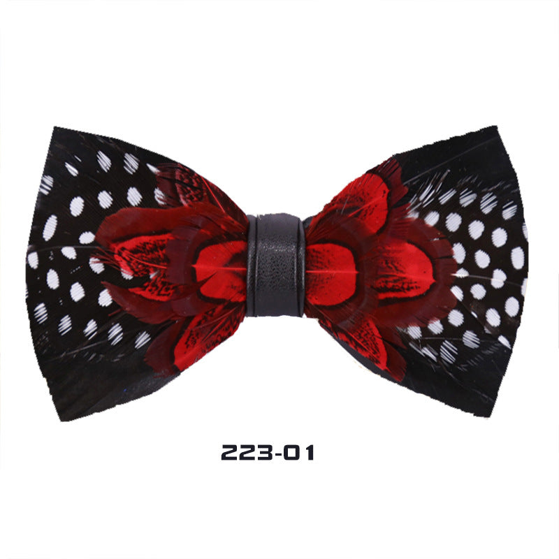 223 male bow tie red feather bird feather banquet nightclub wedding groom clay pot wedding banquet bow