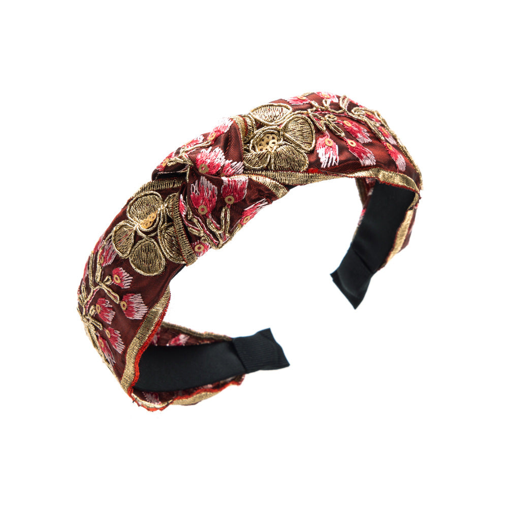 Cross-border new retro palace style headband, embroidered floral high-quality headband, feminine temperament, versatile hair accessories wholesale