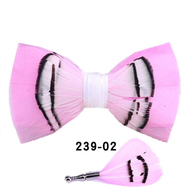 239 khaki gray feather men's bow tie men's wedding bow tie men's bow tie pink collar flower tie