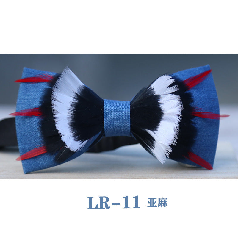 Formal wear men's blue dye bow tie feather collar flower bow tie blue spot bow tie men's bow host accessories