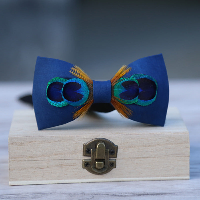 Formal wear men's blue dye bow tie feather collar flower bow tie blue spot bow tie men's bow host accessories