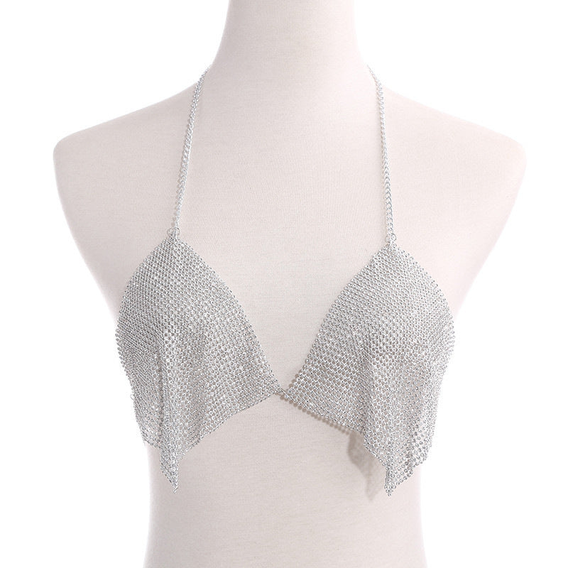 New European and American cross-border jewelry, personalized and sexy summer bikini necklace, geometric diamond chest chain, body chain