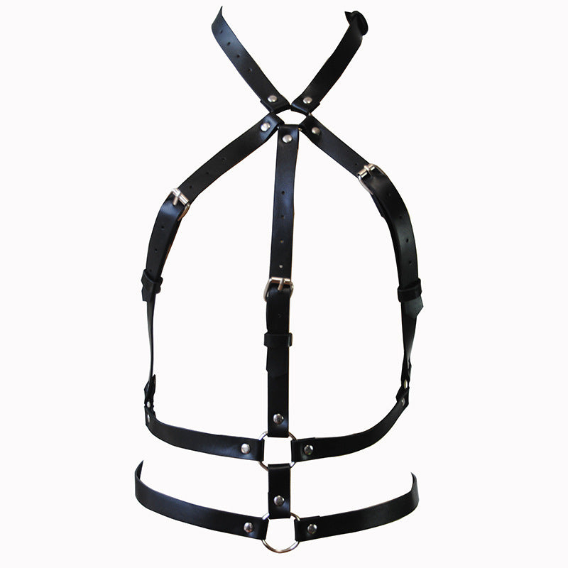 New European and American cross-border new street photography fashion punk style leather bra sexy exaggerated bondage body chain HOT