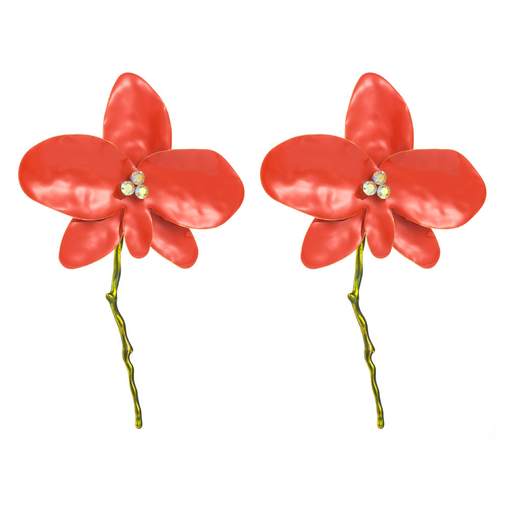 Korean alloy dripping oil flower stud earrings female high-end sense spring and summer petal super fairy earrings exaggerated fashion prom earrings