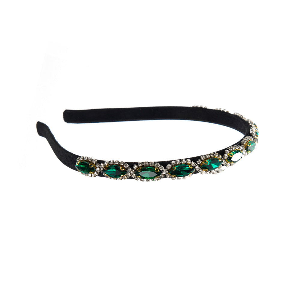 New Korean Fashion Luxury Color Diamond Gem Headband Women's Baroque Diamond Slim Edge Temperament Headband Wholesale