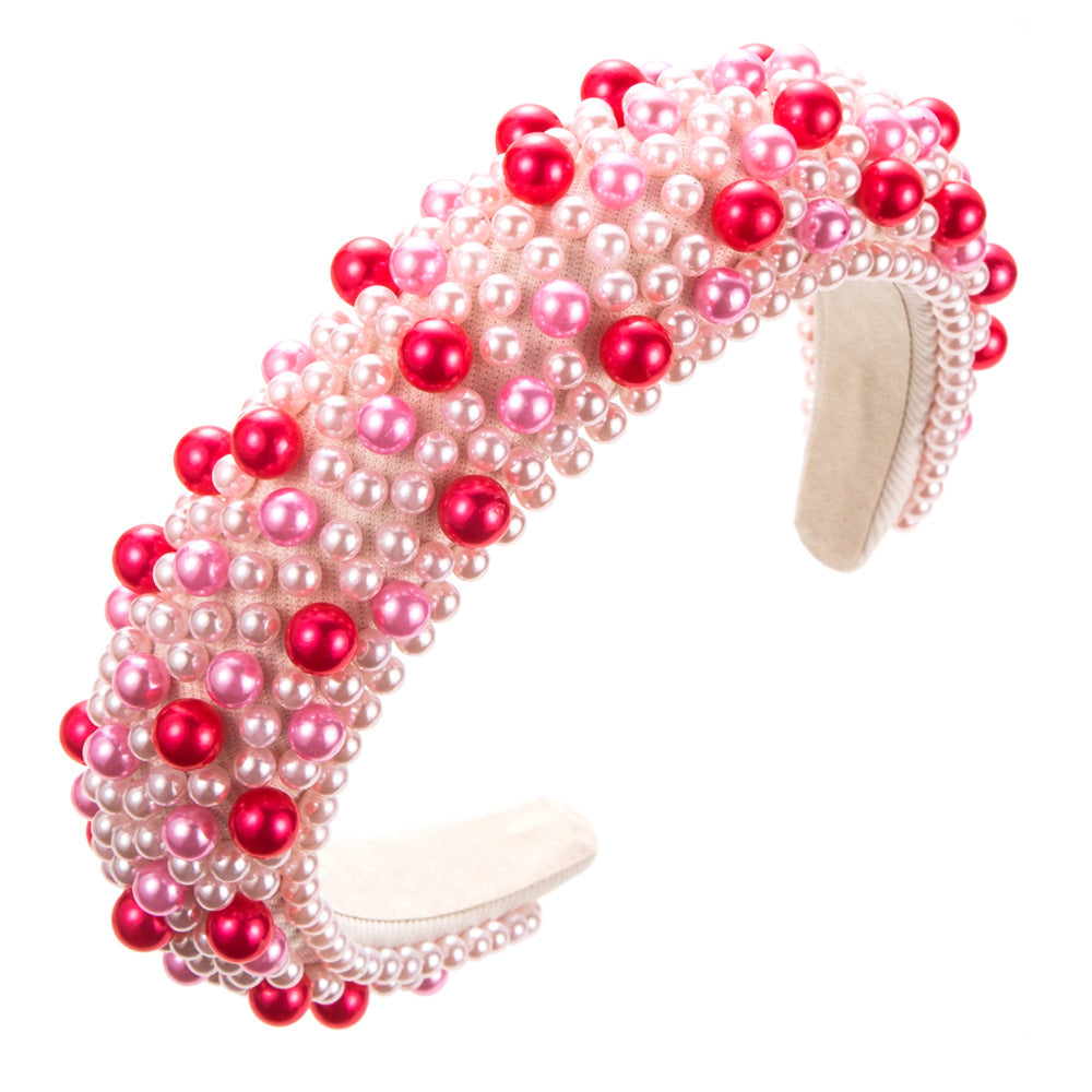 Cross-border new fashion and versatile Korean high-end headband women's simple sponge color pearl high skull top hair accessories