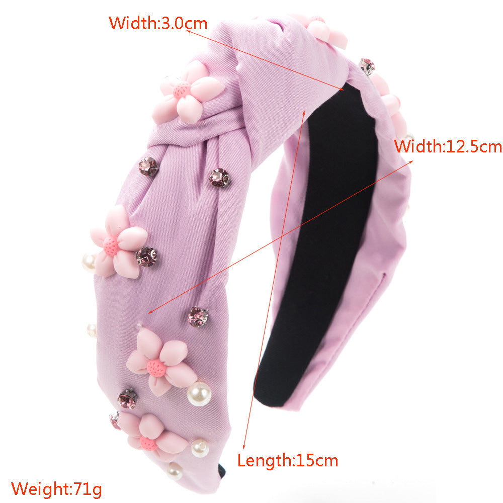 European and American new hand-sewn rhinestone pearl headbands tie-dye fabric flower accessories decorative fairy hair accessories wholesale