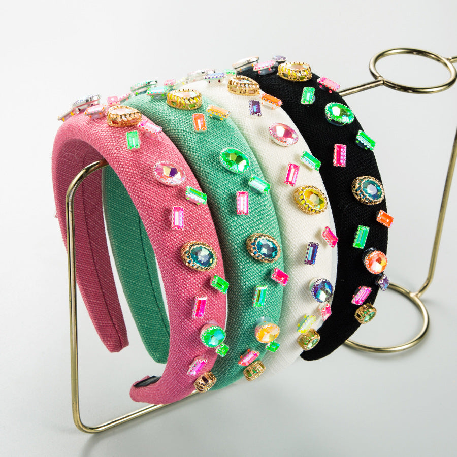 European and American fashion Internet celebrities high-quality hairband jewelry, solid color rhinestones, sponge, high skull crown, personality hairpins, hair bundles wholesale