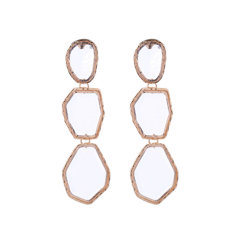 Fashion trend new alloy transparent resin earrings women's long multi-layer irregular geometric earrings wholesale